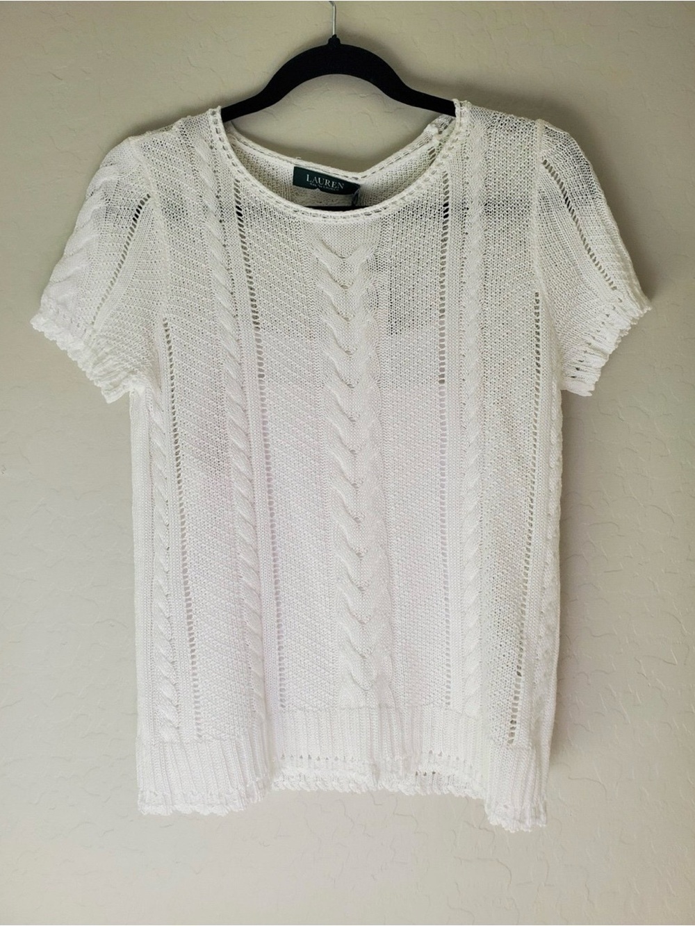 Lauren Ralph Lauren White Short-Sleeve Knit Top size M